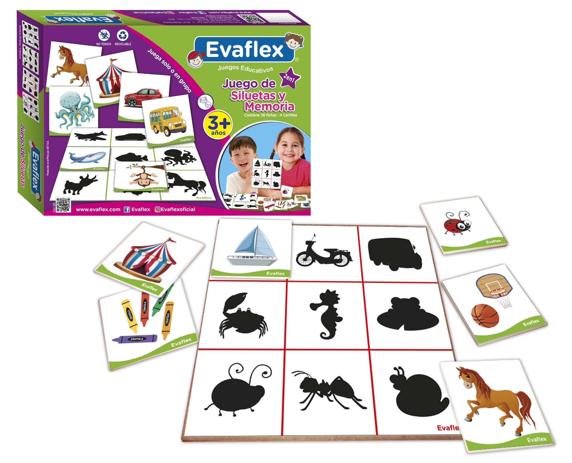 SILUETAS Y MEMORIA 36 FICHAS 4 TLABLEROS